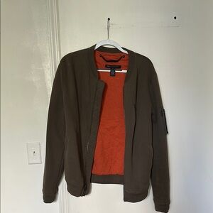 Khaki Bomber Jacket with Orange Lining
